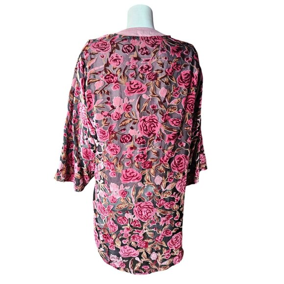 POL Burnout Velvet Floral Semi Sheer Kimono Duster Women Size S/M - Picture 2 of 9